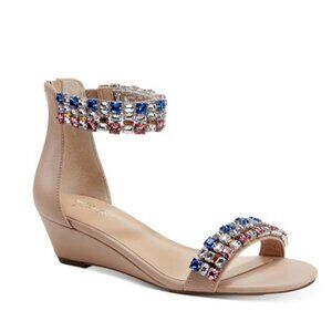 Thalia Sodi Womens Teagan Faux Leather Ankle Strap Wedge Sandals